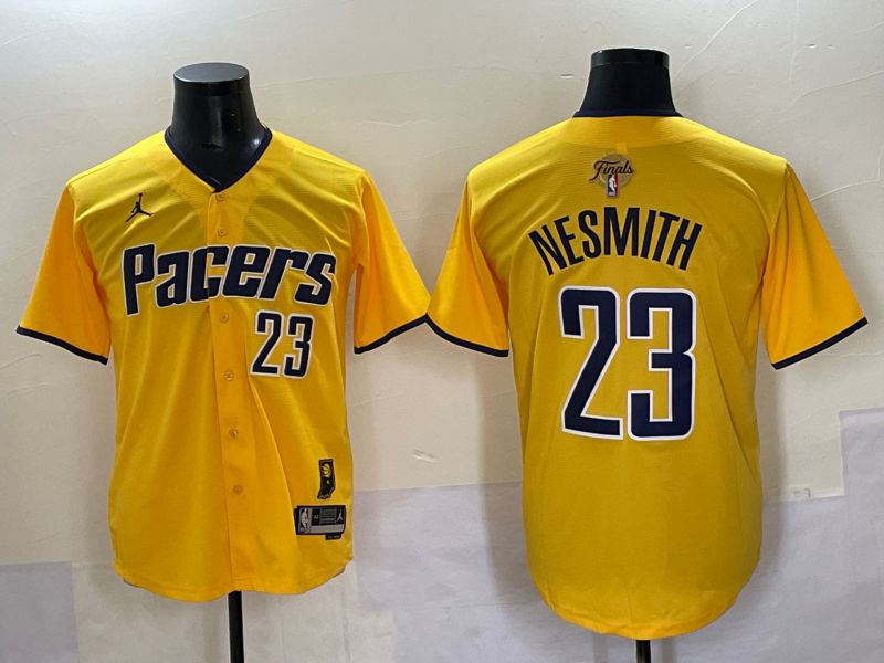 Men 2025 Indiana Pacers 23 Nesmith Yellow Joint Name NBA Jersey style 11